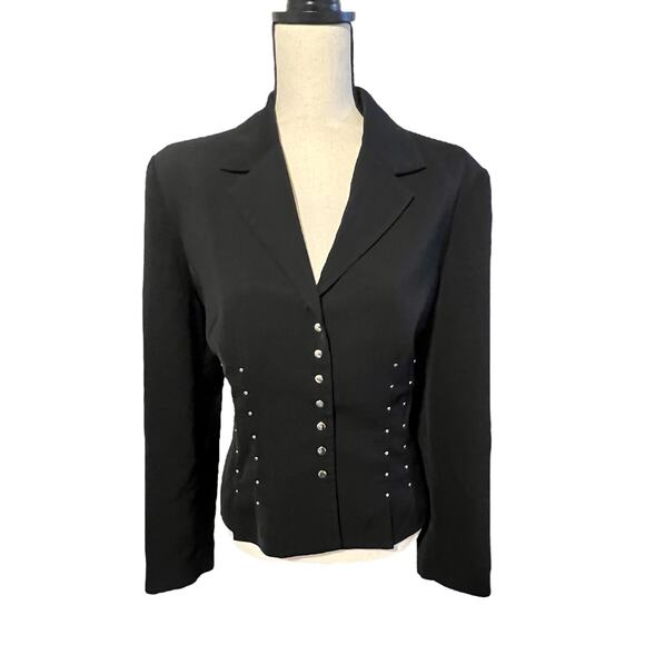 NANCY BOLEN CITY GIRL Blazer Jacket Size 14 Black Metal Buttons and Accents - Picture 3 of 5